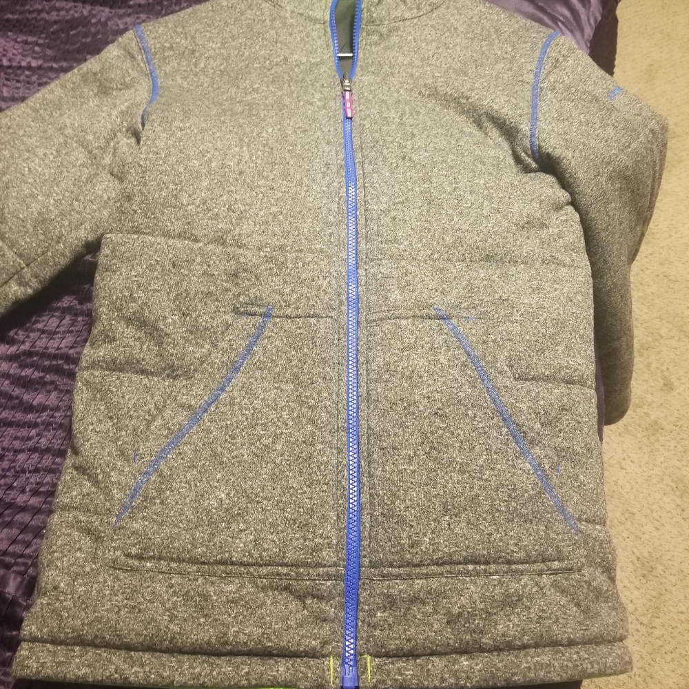 Grey reversible lime green and blue kids jacket